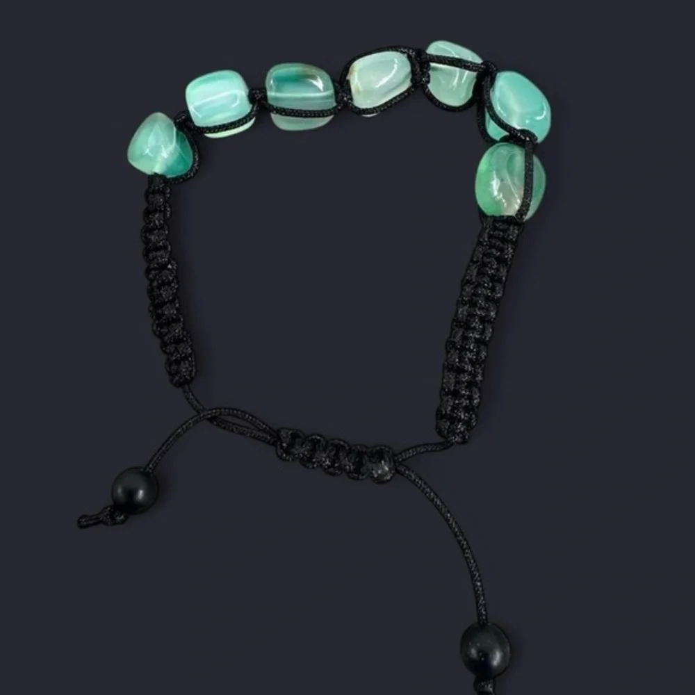 Green Striped Agate Adjustable Gemstone Bead Bracelet